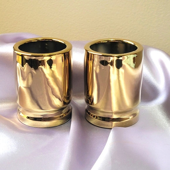 50 Caliber by Barbuzzo Shot Glasses Set of 2 The Wine Savant Gold Tone Color - Picture 1 of 8